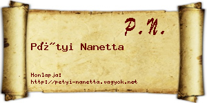 Pétyi Nanetta névjegykártya